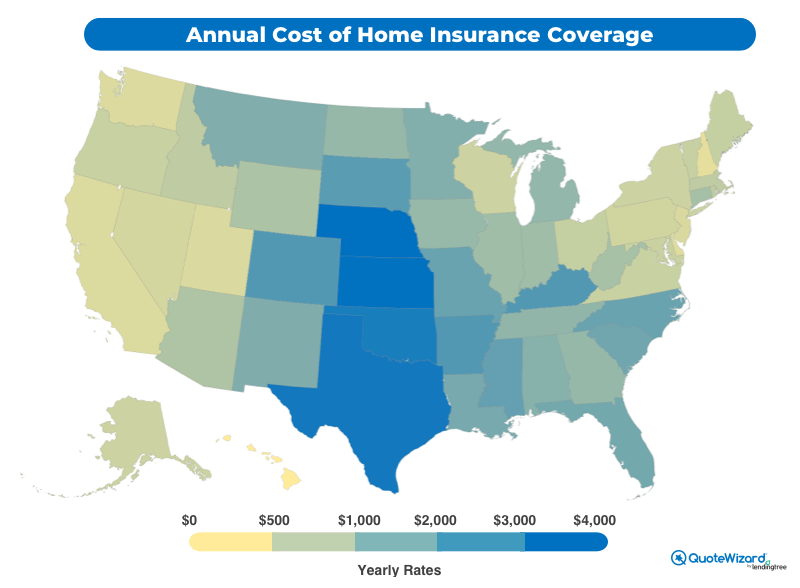 Average cost of home insurance by state image heatmap